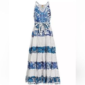 Farm Rio Mixed White & Blue Print Maxi Dress